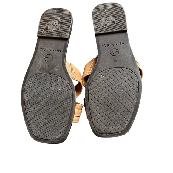 Tamaris Women's Genuine Leather Slide Flat Sandal Sz 36 Camel #30Y - Picture 4 of 8